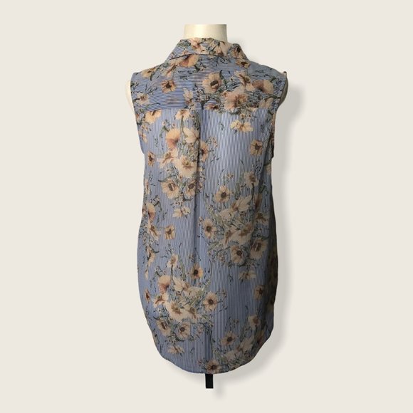 H&M Blue Stripes with Ivory Floral Sleeveles Top - Picture 2 of 7